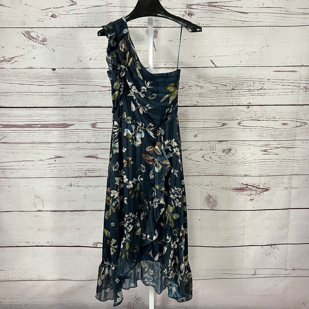 Adelyn Rae One Shoulder Floral High Low Ruffle Dress‎ Blue Womens Size Small